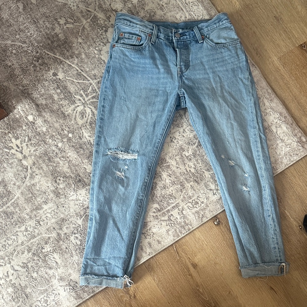 Levi's Light Blue Distressed Boyfriend Jeans